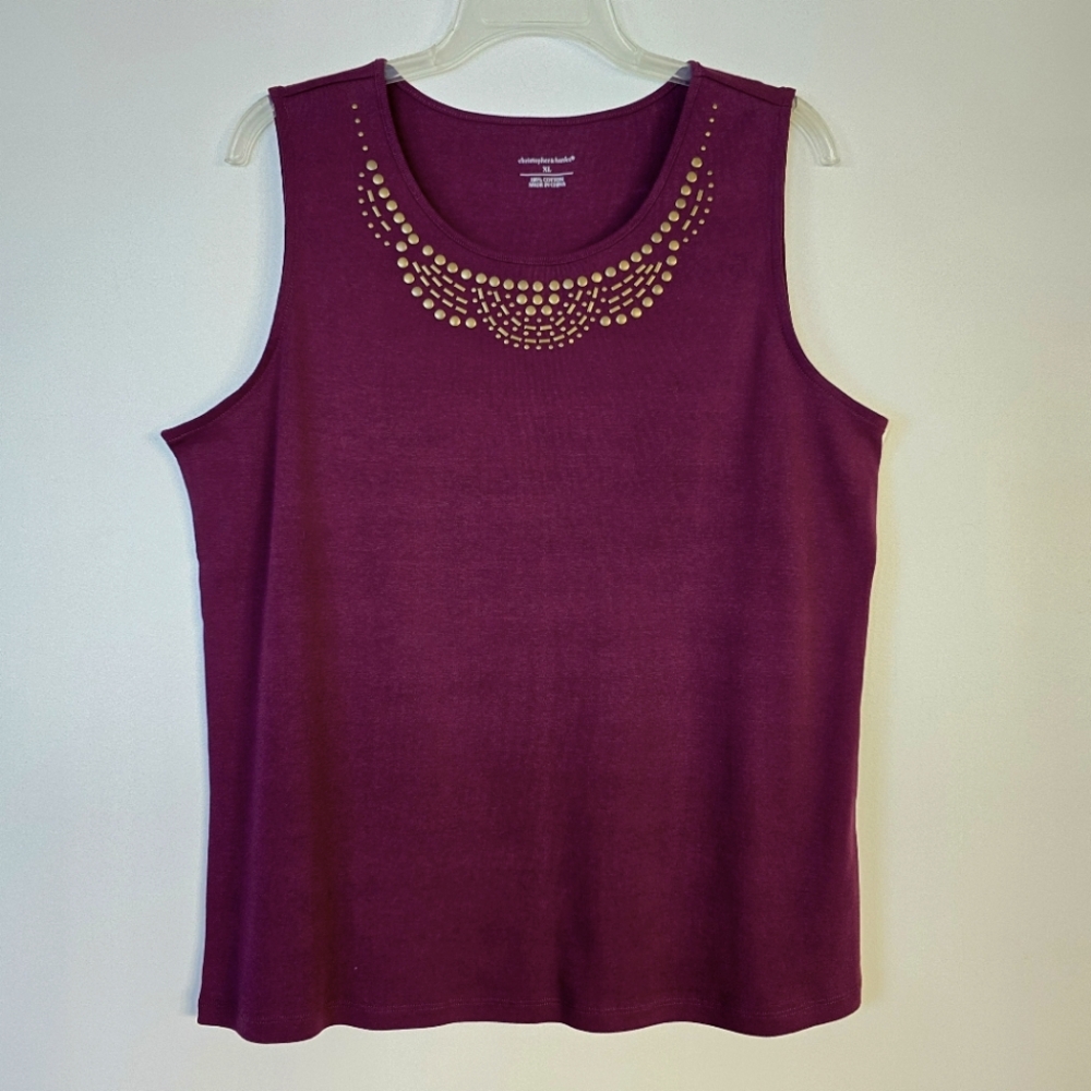 NWT XL Embellished Knit Tank Sleeveless T-Shirt Burgandy Maroon